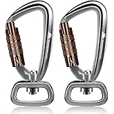 PANDENGZHE 2 Pack Locking Carabiner Clip 2.5" with Swivel Ring for Securing Pets, Dog Leash Harness, Camping, Hiking, Keychains