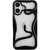 FLIRACON Cute Cool Hollow Solid Color 3D Snake Heat Dissipation Soft Phone Case Compatible with iPhone Case(Black,for iPhone 14)
