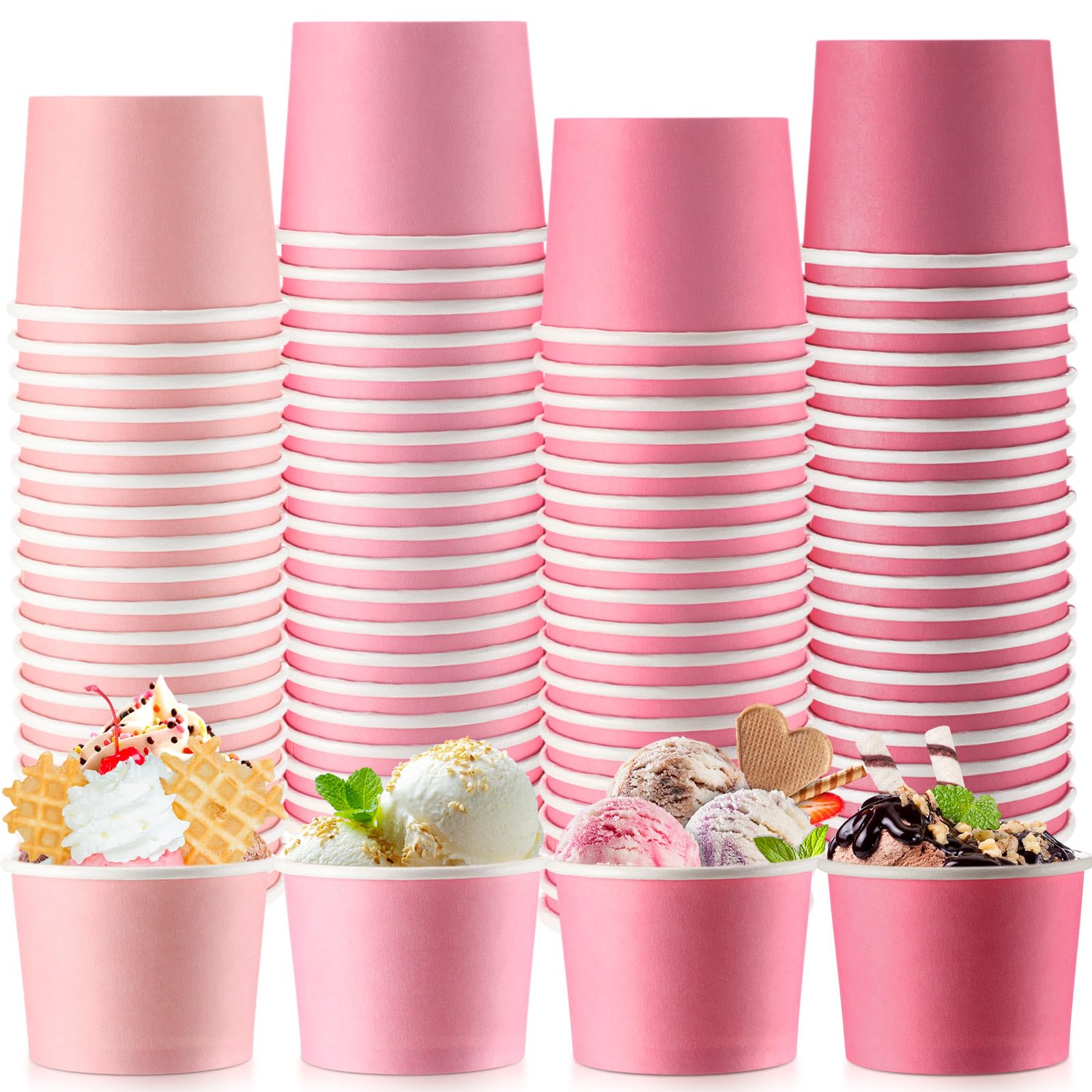 Photo 1 of Newtay 100 Packs Ice Cream Cup 9oz Disposable Snack Paper Bowls Dessert Food Treat Paper Bowls for Hot and Cold Food Wedding Party Supplies,4 Colors(Gradient Pink)