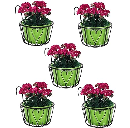 S.F.Decor Metal Railing Round Basket Planter Top Diameter 23 cm, Height - 12.5 cm, Pot Size -8 Inch (5)