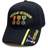 VetFriends.com Vietnam Veteran 3 Medals Hat with V Veteran on Bill Black