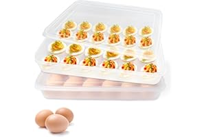 Qyyiguf 2 Pack Deviled Egg Containers with Lid,Clear Portable Storage Carrier Egg Holder,Stackable Plastic Egg Tray Carrier for Fridge,Kitchen,Keep Fresh(48 Eggs)