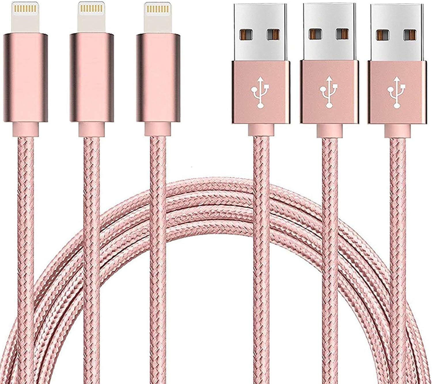 YooGoal Phone Fast Charger Cable 3Pack 3.3FT/1M Nylon Braided USB Charging Sync Data Cord Compatible with iPhone XS Max XS XR X 8 8Plus 7 7Plus 6 6S Plus 5 5S SE and More (Pink)