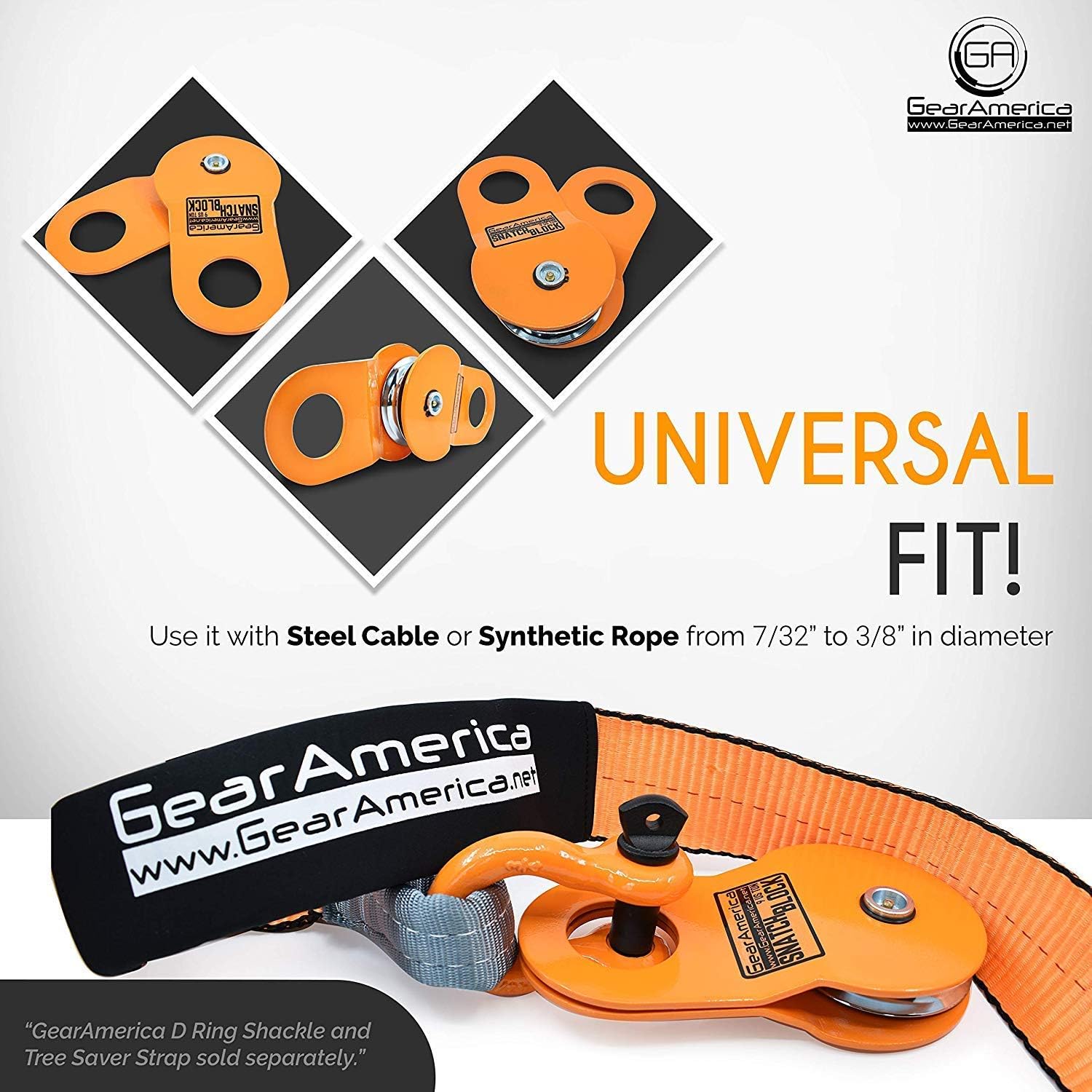 GearAmerica Snatch Block 9Ton | Heavy Duty Winch Pulley System for Synthetic Rope or Steel Cable | Double your Winch Capacity, Extend Life, Control Direction of Pull | Best Off-Road Recovery Accessory: Automotive