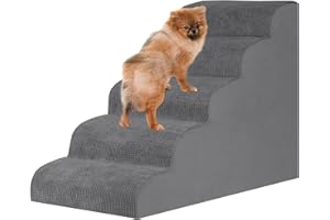 INRLKIT Foam 5 Tier Dog Steps&Stairs for High Beds 23-26 Inches High Tall Dog Ramp Pet Stairs Steps for High Beds Bedsides,Non-Slip Dog Ramps for Small Dogs, for Older Dogs/Cats(Grey, 15" Wide)