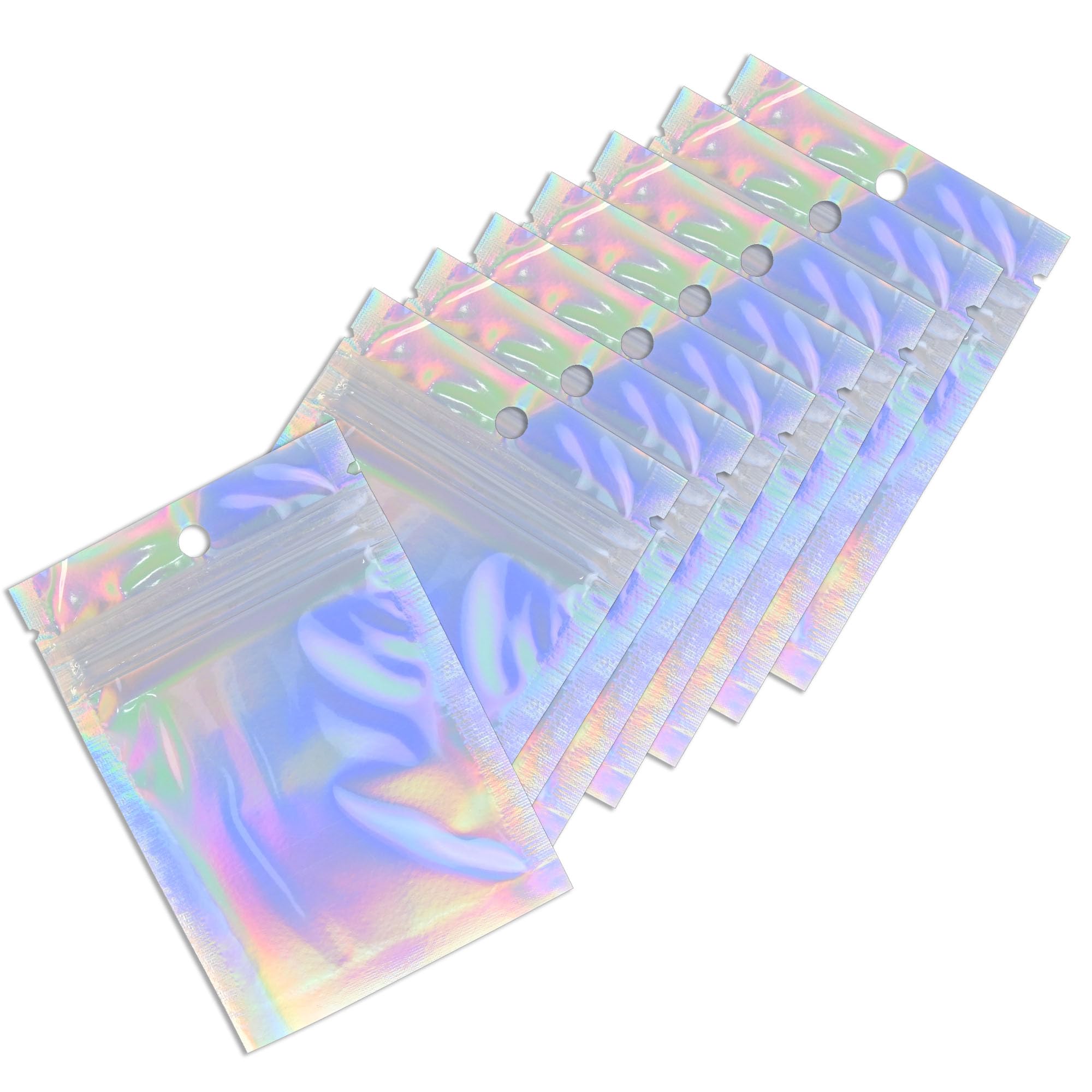 Photo 1 of 100 Pack Holographic Resealable Plastic Bags for Food Storage, Zipper Bags with Clear Front Window, Packaging Pouch for Small Business (100 Pack, 3.2x5.2 inch)