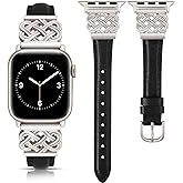 TOYOUTHS Compatible with Apple Watch Bands Women 38/40/41/42mm Dressy Slim Thin Leather Strap with Celtic Knot Interlock Buckle Bracelet for iWatch Series 11 10 9 8 7 6 5 4 SE 3 2 1, Black/Starlight