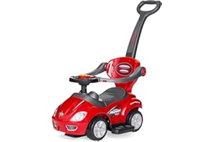 Best Choice Products Kids 3-in-1 Push and Pedal Car Toddler Ride On w/Handle, Horn, Music - Red