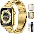Lerobo Compatible for Apple Watch Band Ultra 49mm 44mm 45mm 42mm 38mm 40mm 41mm,Solid Stainless Steel Metal iwatch Band with 2 Pack Protective Case for Apple Wastch Series 8 7 6 5 4 3 2 1 SE Men Women