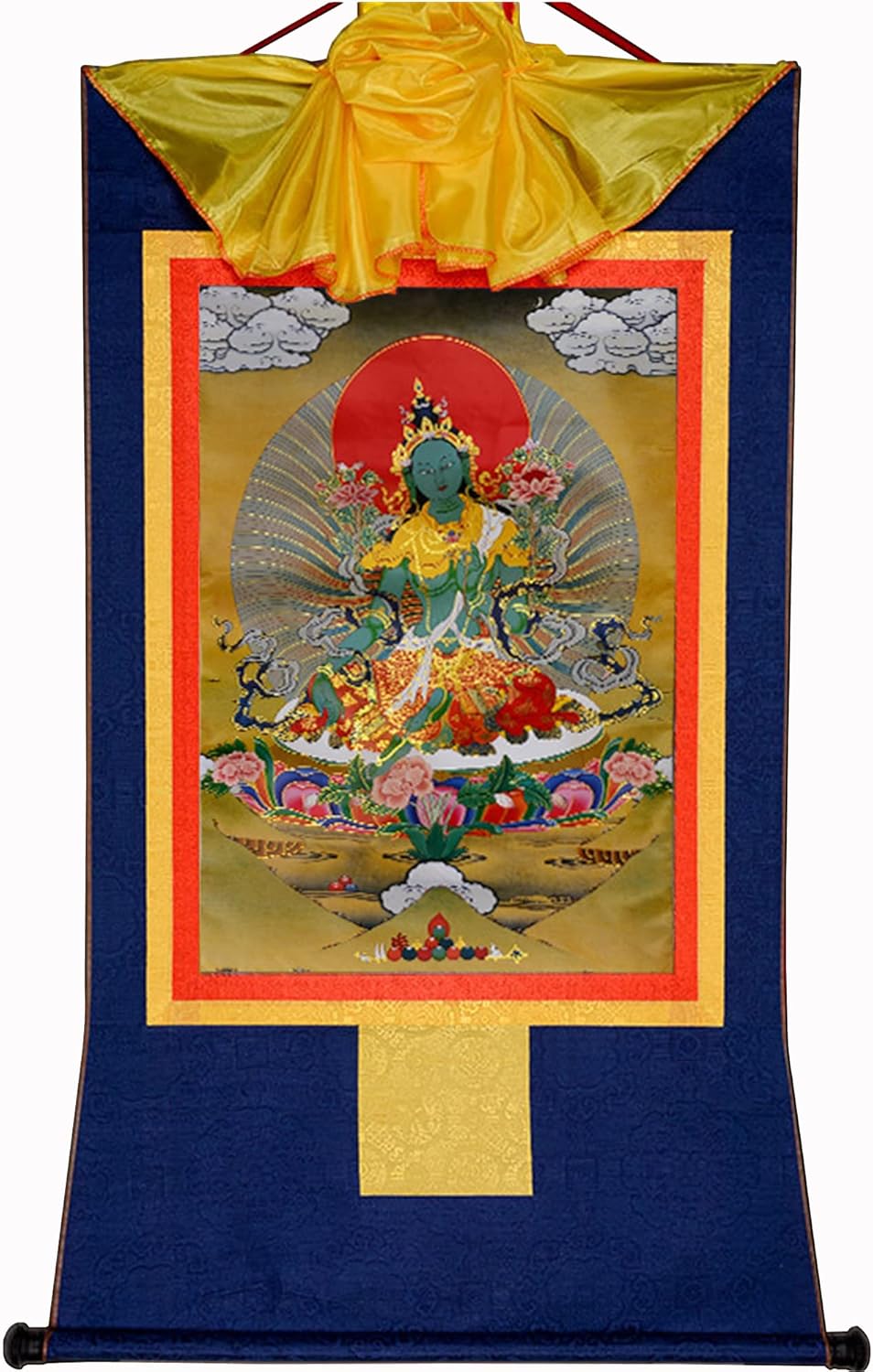 Paintings - Gandhanra Tibetan Thangka Wall Hanging,Green Tara,Khadiravani,Jetsun Dolma,Buddhist Thangka Painting Art,Thangka Brocade,Buddha Tapestry with Scroll,for Zen Home Decor Meditation Buddhist Alter