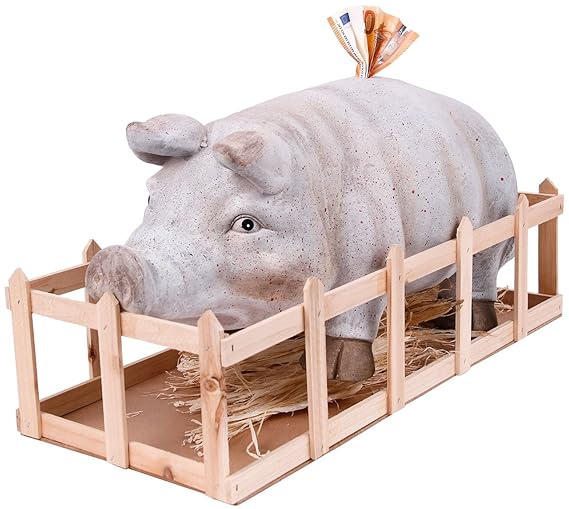 Mediablue Jumbo Sparschwein mit Holzkiste XXL 55 cm aussergewöhnliches Geschenkt