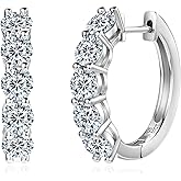 TIMEFASHION 5-Stones Moissanite Hoop Earrings for Women, 3.0cttw D Color Round Cut Moissanite, 925 Sterling Silver Earrings Elegant Jewelry Gifts for Wife or Mom