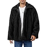 Ogfao Mens Faux Fur Coat Fluffy Furry Jackets Lapel Collar Long Sleeve Warm Winter Jacket