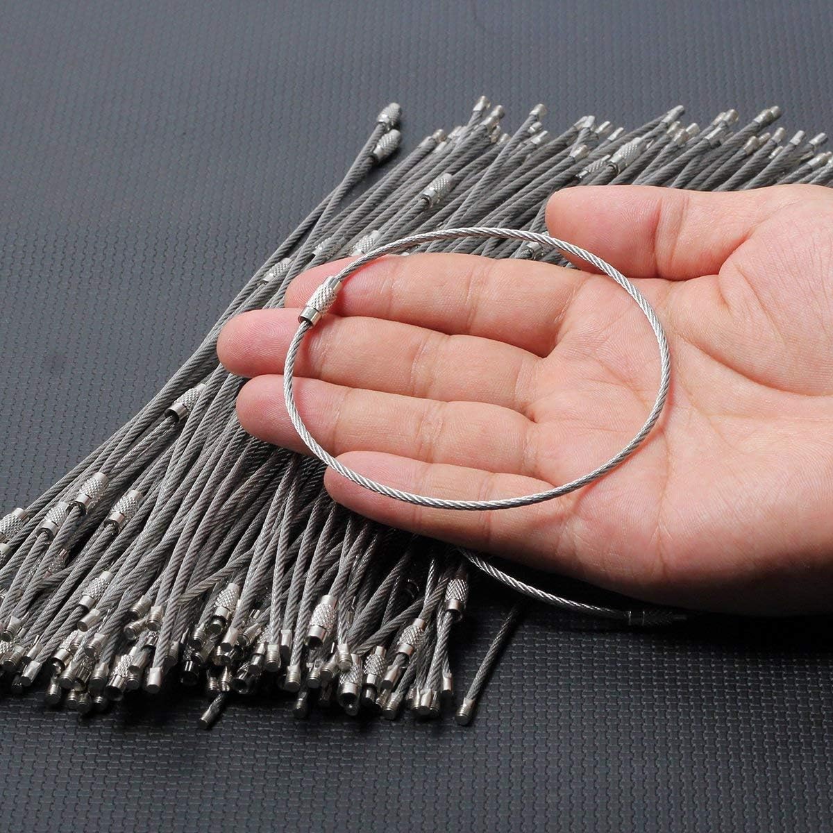 bayite Pack (100) Stainless Steel Wire Keychains Cable, Key Rings, Heavy Duty Luggage Tags Loops Tag Keepers 2mm Twist Barrel (Cable Length: 10 inches) : Office Products