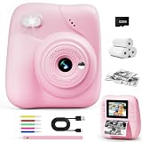 CAMCLID Kids Camera Instant Print 1080P 32GB Pink 2.0" Screen