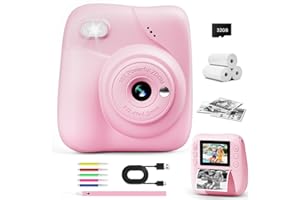 CAMCLID Kids Camera Instant Print, 1080P HD Kids Instant Camera with 32G Card & 3 Rolls Print Paper, Portable Toddler Toy, Christmas Birthday Gifts for Boys Girls Age 3-12 (Pink)
