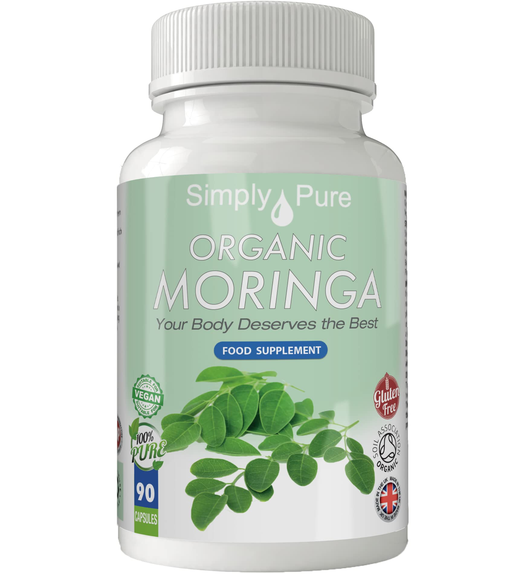 Simply Pure Organic Moringa Oleifera for Heart Health | 500mg Capsules x 90 | 100% Pure Soil Association Certified | Gluten Free | GM Free | Vegan