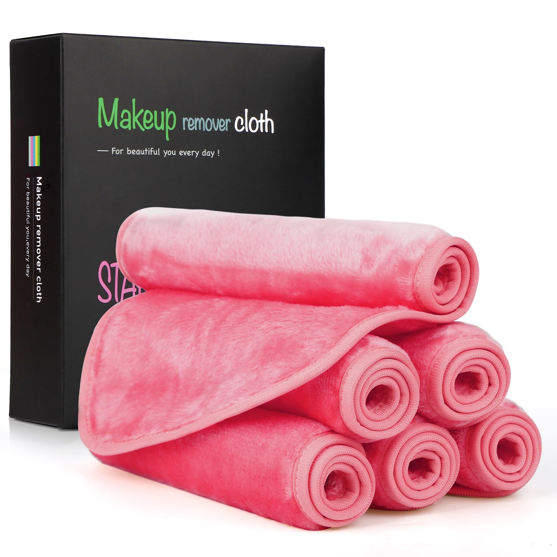 Nineigh Makeup Remover Cloth, Microfiber Flannel Face Cloth 6pcs Reusable Facial Cleansing Cloth for All Skin Types Make Up Removing(20x40 cm, Pink)