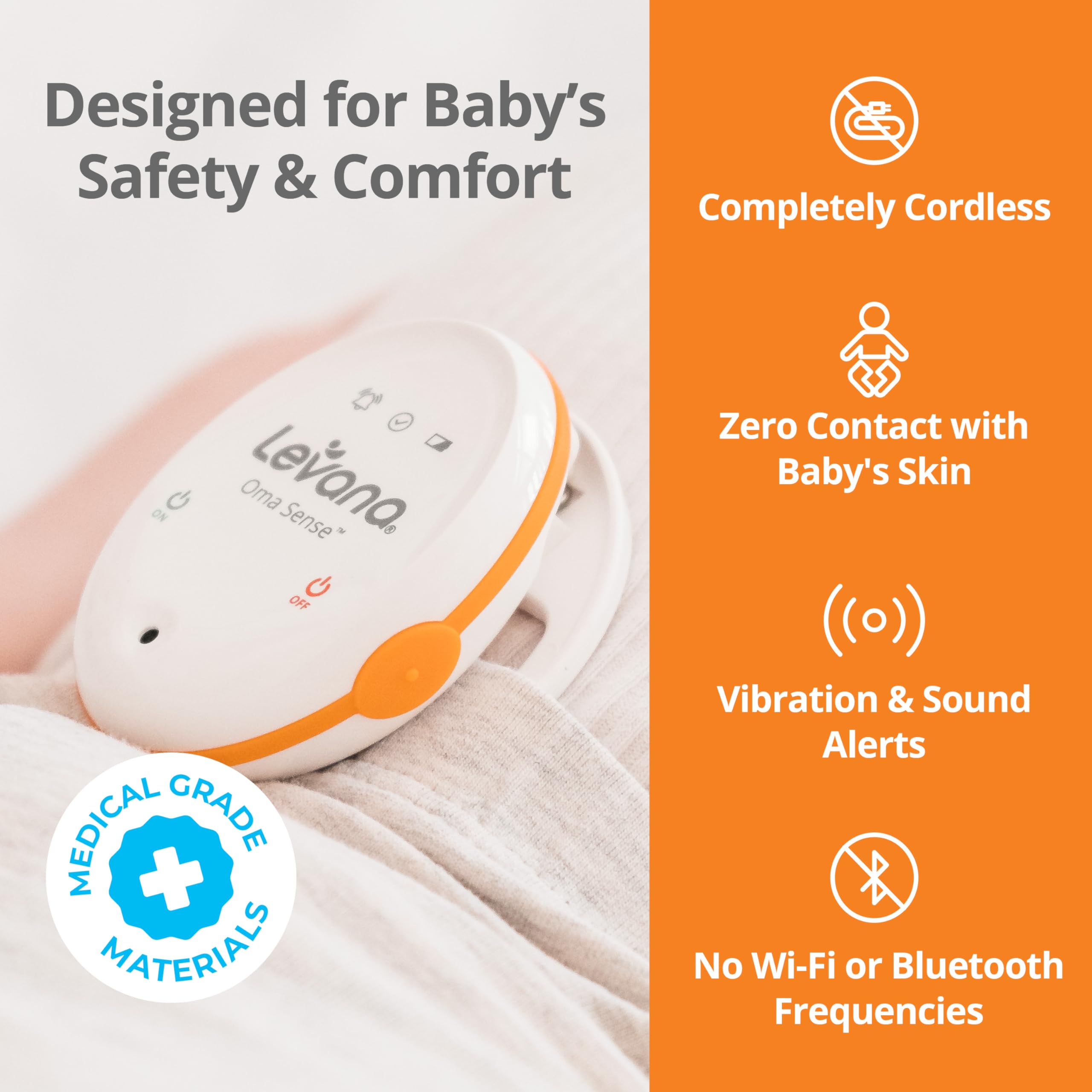 Levana Oma Sense Portable Baby Breathing Movement Monitor with Vibrations and Audible Alerts Designed to Stimulate Baby and Alert Parents