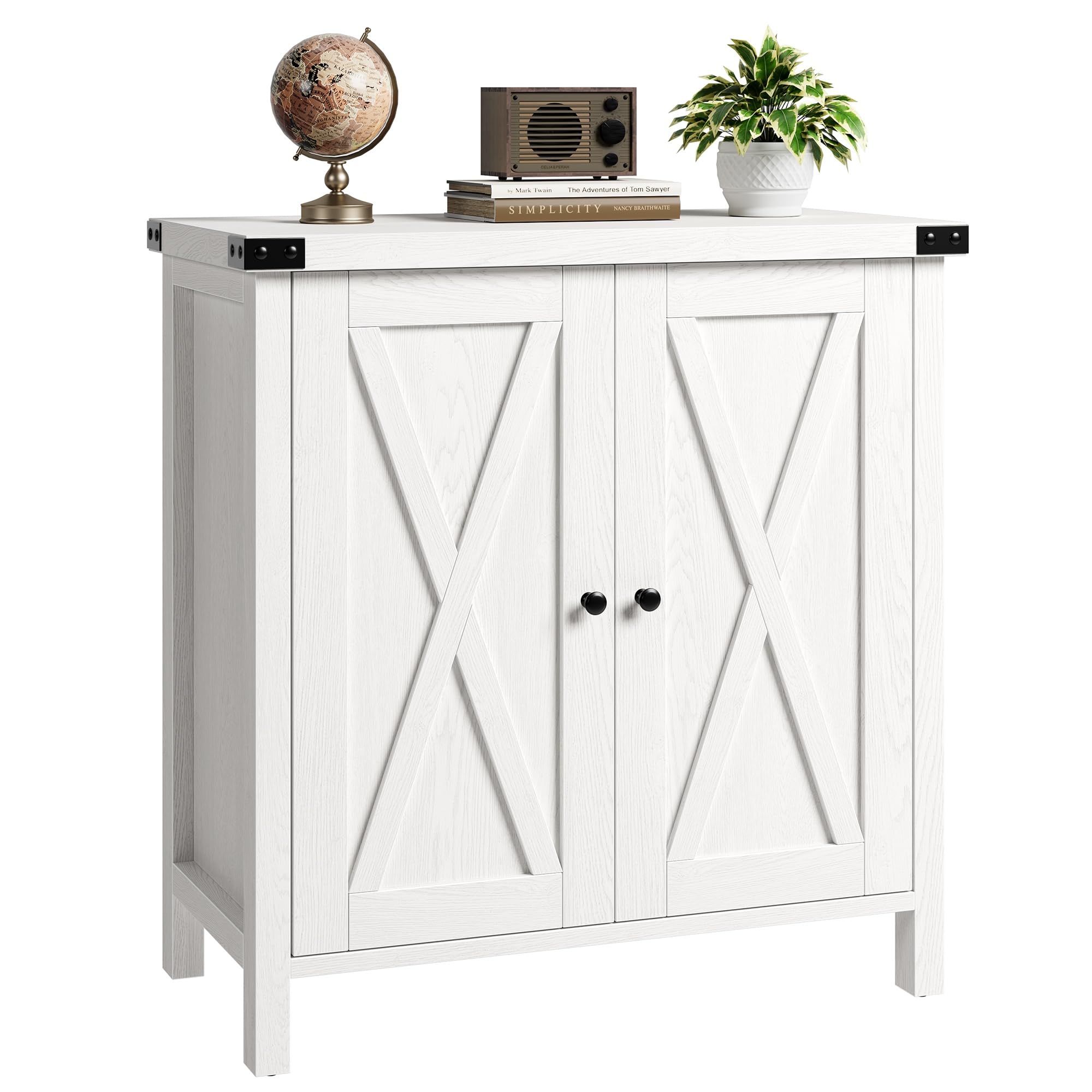 Photo 1 of **MISSING PARTS**GarveeHome Small Storage Cabinet, Farmhouse Sideboard Buffet Cabinet with 2 Doors and Adjustable Shelves, Accent Entryway Console Cabinets for Living Room, Dining Room (White, 1 Pieces)