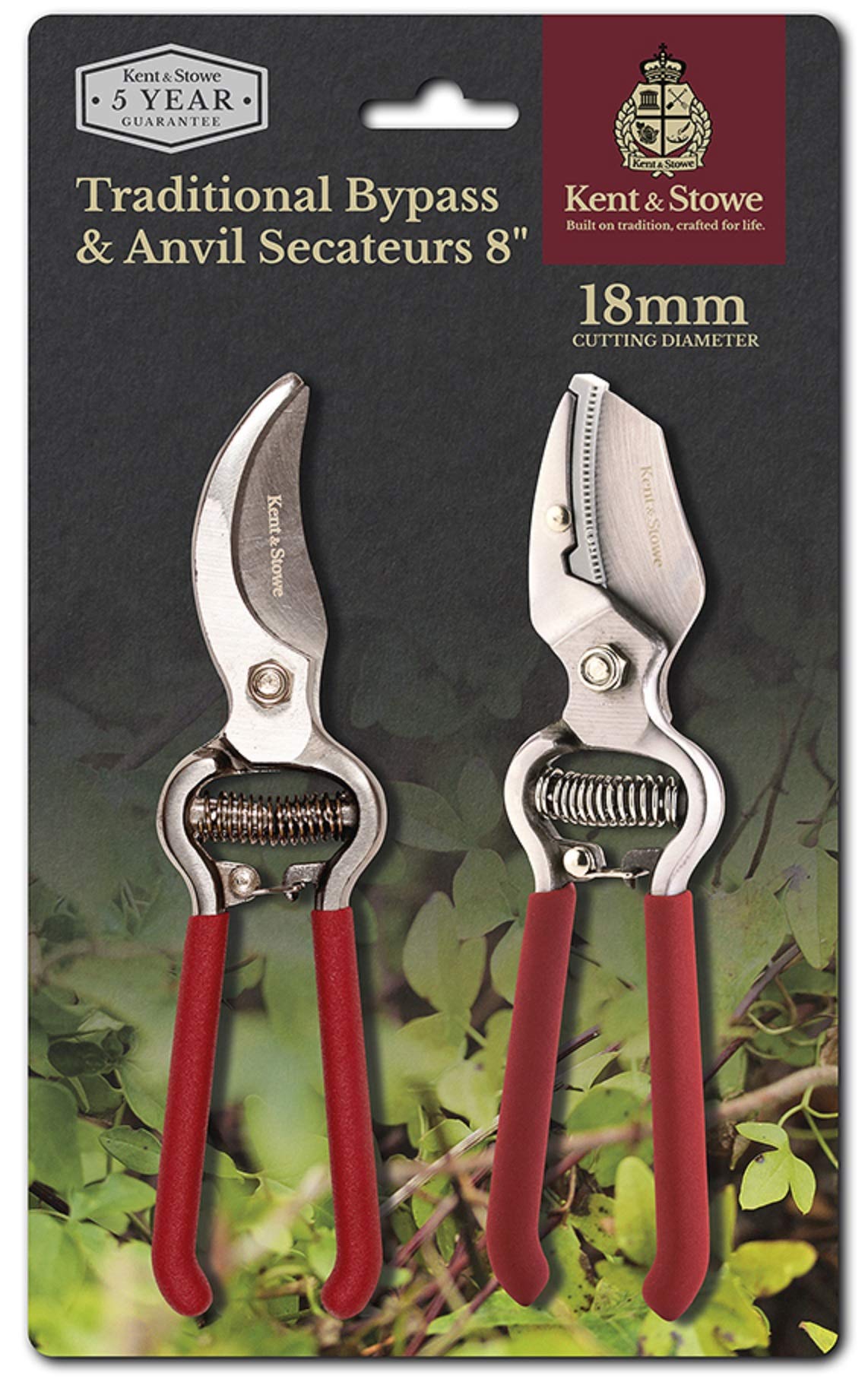Kent & Stowe Traditional Bypass and Anvil Secateurs, Duel Pack