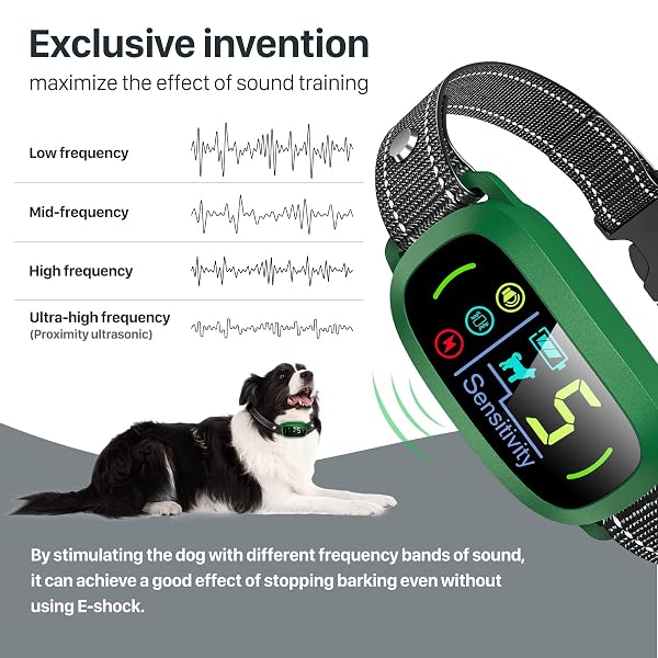 FAFAFROG DOG BARK COLLAR, RECHARGEABLE SMART COLLAR, ANTI BARKING TRAINING COLLAR WITH 5 ADJUSTABLE SENSITIVITY BEEP VIBRATION, BARK COLLAR FOR LARGE MEDIUM SMALL DOGS (GREEN)