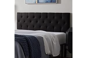 Lucid Mid-Rise Upholstered Headboard - Diamond Tufted - Padded Polyester - Adjustable Height from 34” to 46” - Easy Assembly - Bed Frame or Wall Mount - Sturdy - Black - Queen Size