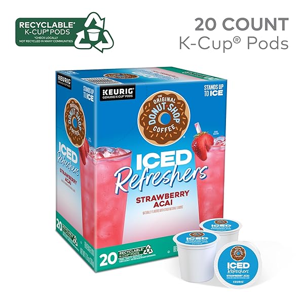 THE ORIGINAL DONUT SHOP ICED REFRESHERS, STRAWBERRY AÇAÍ FLAVOR, KEURIG SINGLE SERVE K-CUP PODS, 20 COUNT