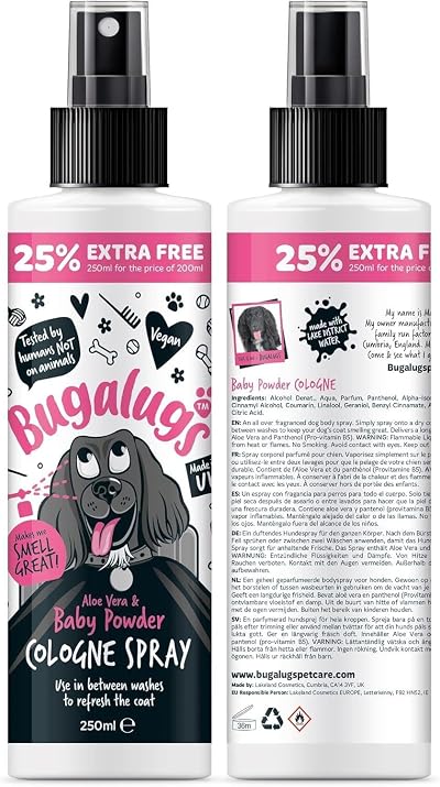 BUGALUGS Baby Powder Dog Cologne Spray with Aloe Vera - Odour Eliminator