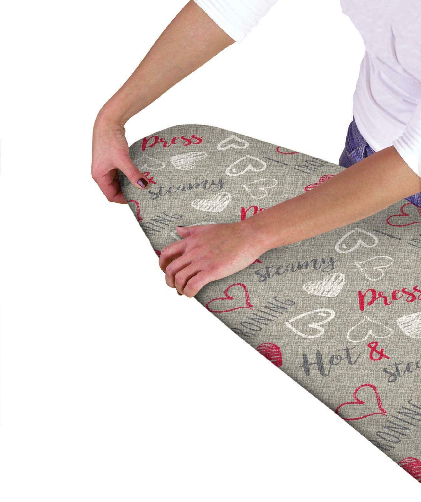 Ironing Board Covers | Easy To Fit Elasticated Ironing board Cover | Fits Ironing boards 120 X 40cm | Heat Reflective Properties To Help Make Ironing Easier (Hot & Streamy Hearts - 120 X 40cm Cover)