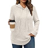 Womens Plus Size Lightweight Ribbed Knit Hoodie Sweaters Casual Long Sleeve Pullover Tops for Fall Winter L-4XL