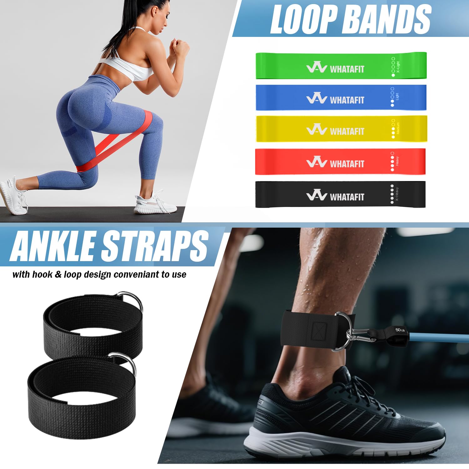 WHATAFIT Resistance Bands, Exercise Bands，Resistance Bands for Working Out, Work Out Bands with Handles for Men and Women Fitness, Strength Training Home Gym Equipment