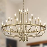 Shandaglo Gold Chandelier 24 Light Large Chandelier for High Ceilings, Farmhouse Wagon Wheel 39in 3-Tier for Dining Room, Hal