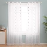 Deconovo Eyelet Linen Effect Voile Curtains Embroidery 55 x 114 Pair view 2
