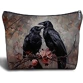 Zomhix Black Raven Couple Canvas Makeup Bag - Crow Goth Makeup Bag, Crow Lover Gifts, Goth Gifts for Women, Couple Raven Cosmetic Bags for Purse Travel Bag