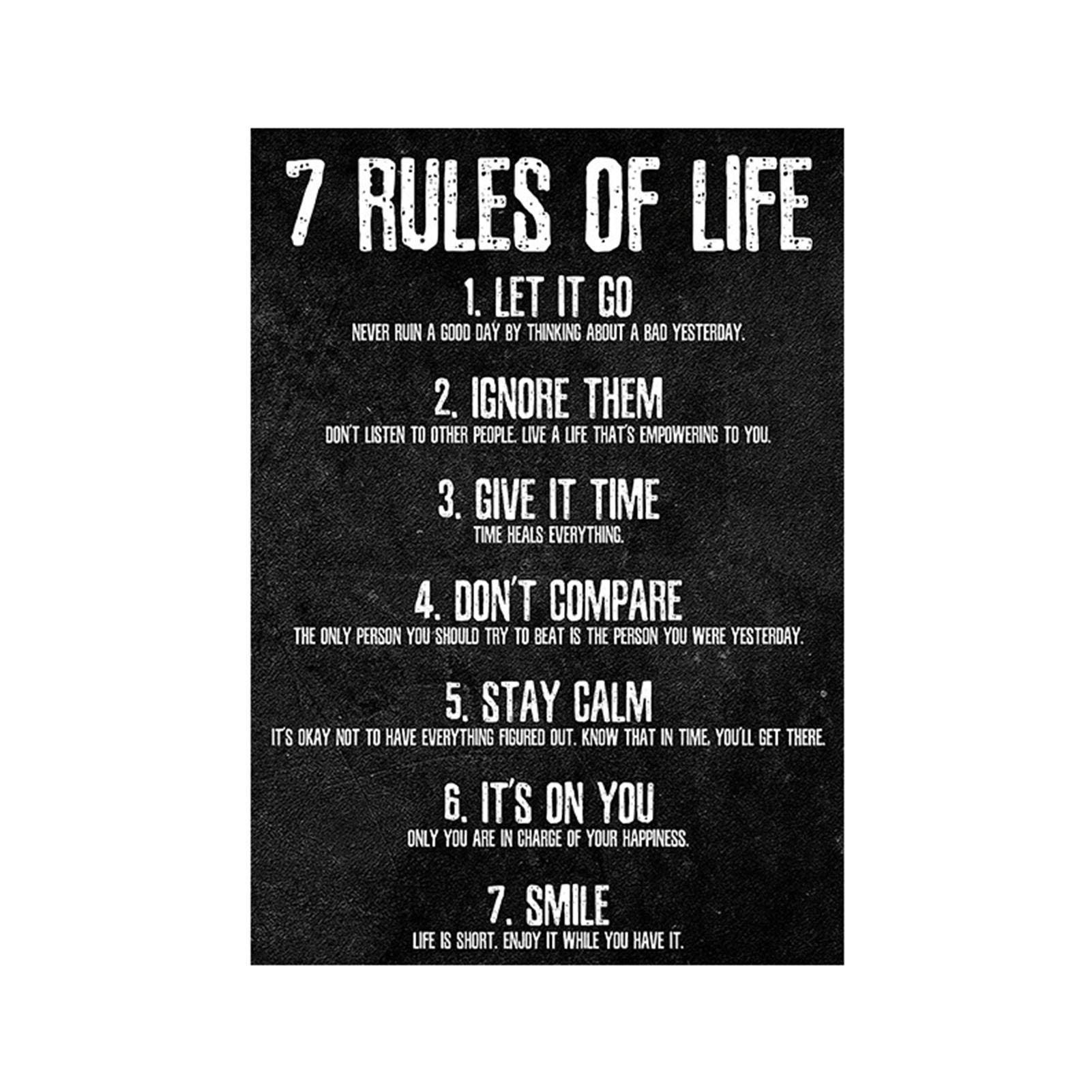 7 Rules of Life Motivational Poste-r Motivational Quotes Wall Decor,7 Rules Of Life Canvas Wall Art,Motivational Poste-r For Affirmation Rules with Interior Frame For Home Office