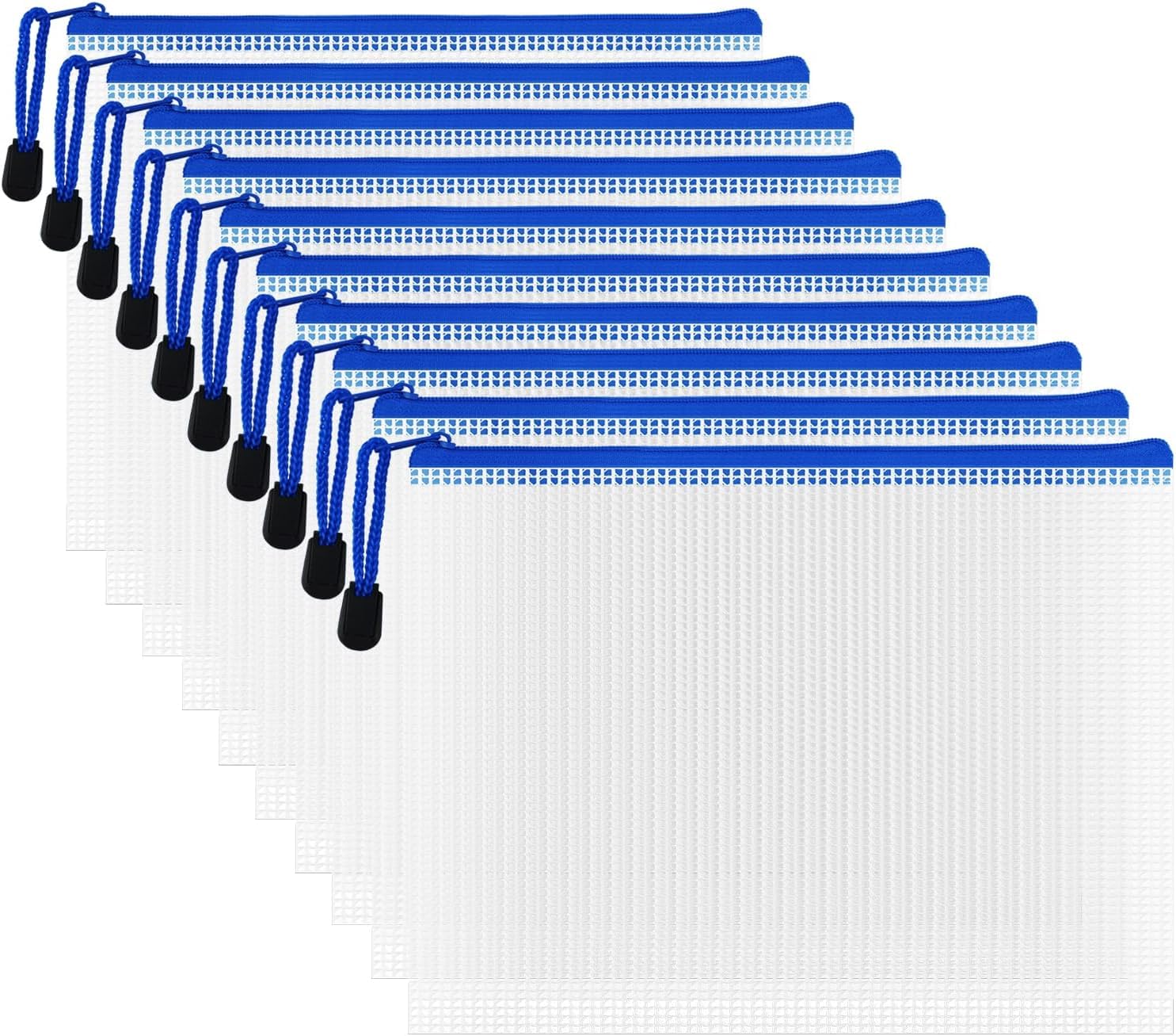 COWORK-UP 10PCS Plastic Zip Wallets A5 Small Zipper Bags Mesh Pouch File Document Wallets Receipts Organizer for Home Office School Travel Storage