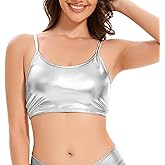 Vinaderhom Women's Metallic Crop Top Shiny Sleeveless Rave Bra Tops for Dancing Festival Costume