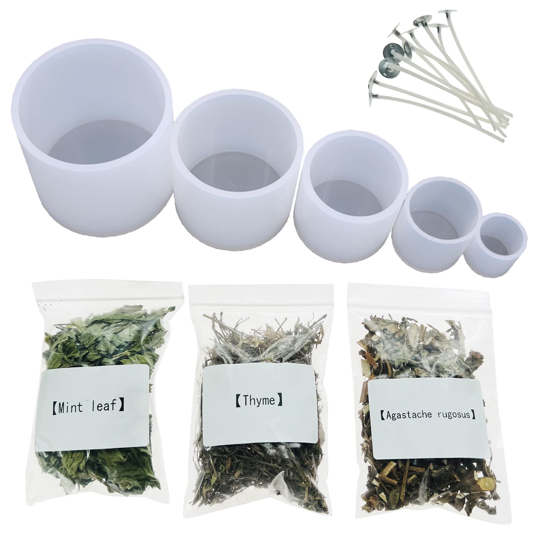 N\A Yayatty 5 Pack Cylinder Candle Molds for Candle Making, Cylinder Candle Resin Molds with 10 PCS Cotton Candle Wicks, 3 Style Natural Dried Flowers for Candle Soap Resin Casting