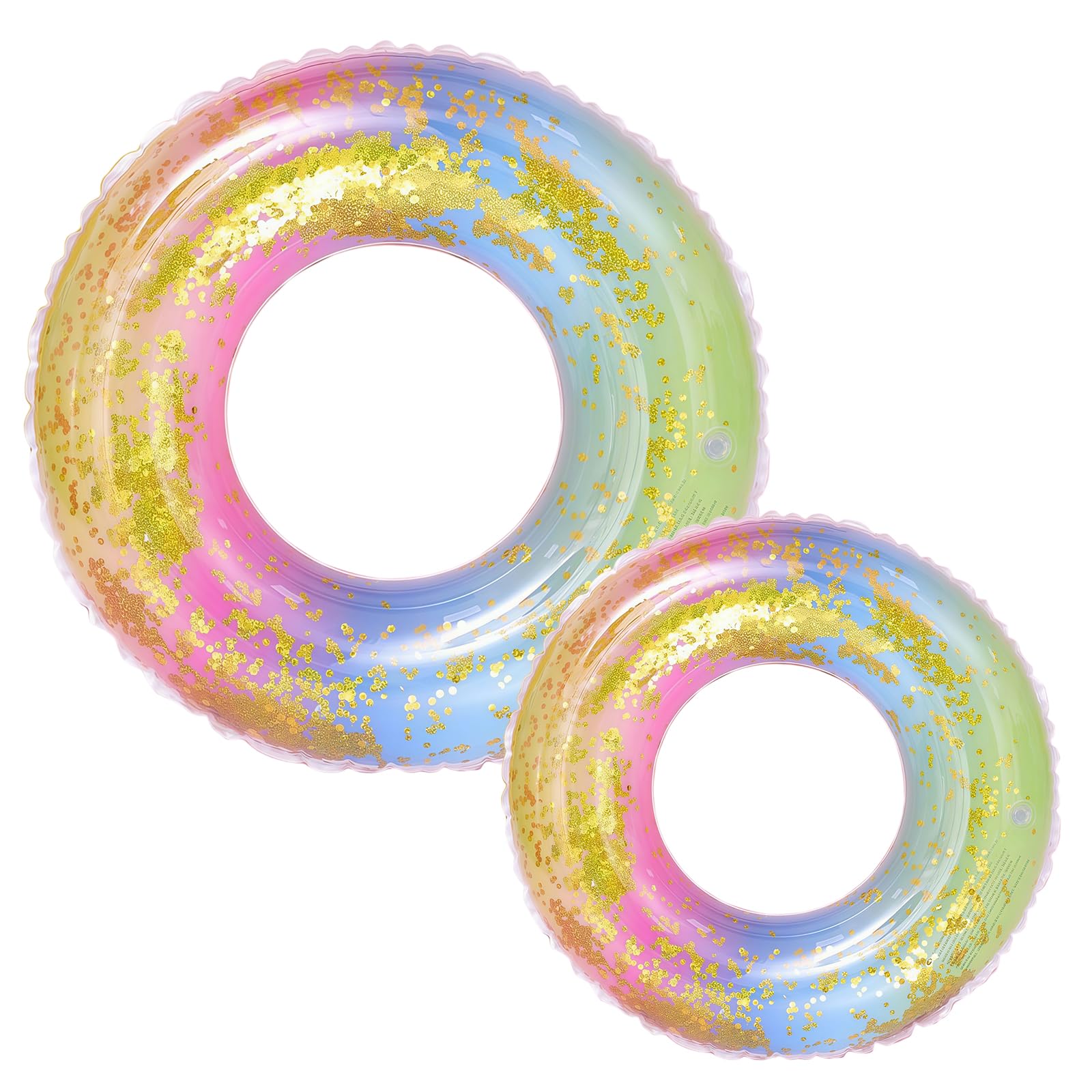 2Pcs Inflatable Swim Ring for Adults Swimming Rings,Bling Inflatable Pool Floats With Rainbow Sequins Transparent Floating Ring Swim Tube Rings for Girl Women Beach Summer Pool Party Water Sport