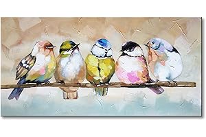 Handmade Oil Painting Bird Family Canvas Artwork Animal Wall Art Modern Decor Artwork