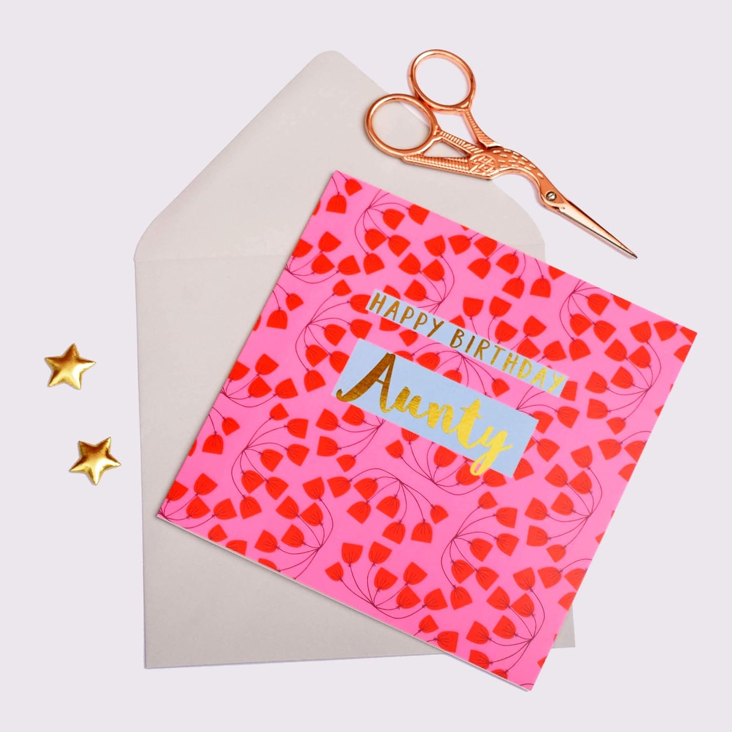 Claire Giles Greeting Cards, Happy Birthday Aunty Card, Pink Flowers Aunt Greeting Card, Text Foiled in Shiny Gold - Image 3