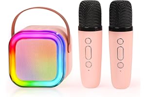 IROO Mini Karaoke Machine for Kids, Portable Bluetooth Speaker with 2 Wireless Microphones, Gifts Toys for Girls 4, 5, 6, 7, 8, 9, 10 +Year Old Birthday Family Home Party(Pinkcolor)