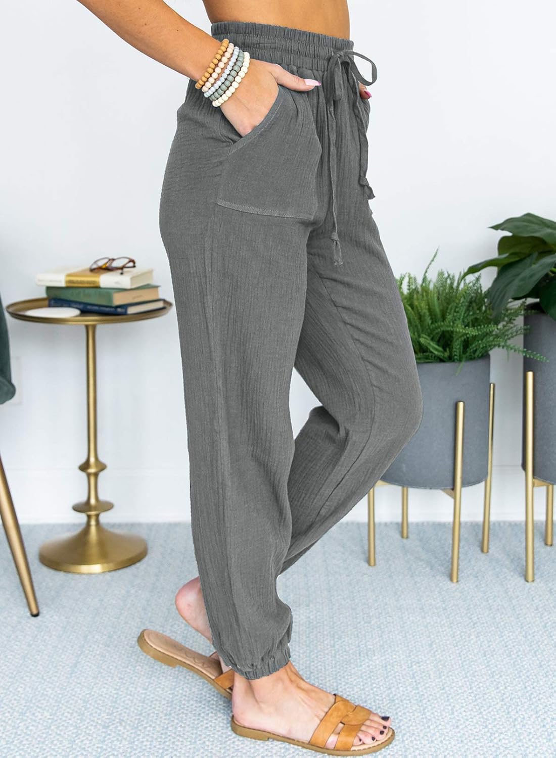 Asvivid Womens Fashion Casual Long Casual Tribal Pants Pocketed Drawstring Elastic Waist Pant: Clothing