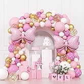 MeiWuKaBH Pink Mouse Balloon Garland Arch Kit for Cartoon Mouse Theme Birthday Party Decorations Girl Kids, Pink White Red Bow Foil Balloons for Mouse Baby Shower Party Decorations
