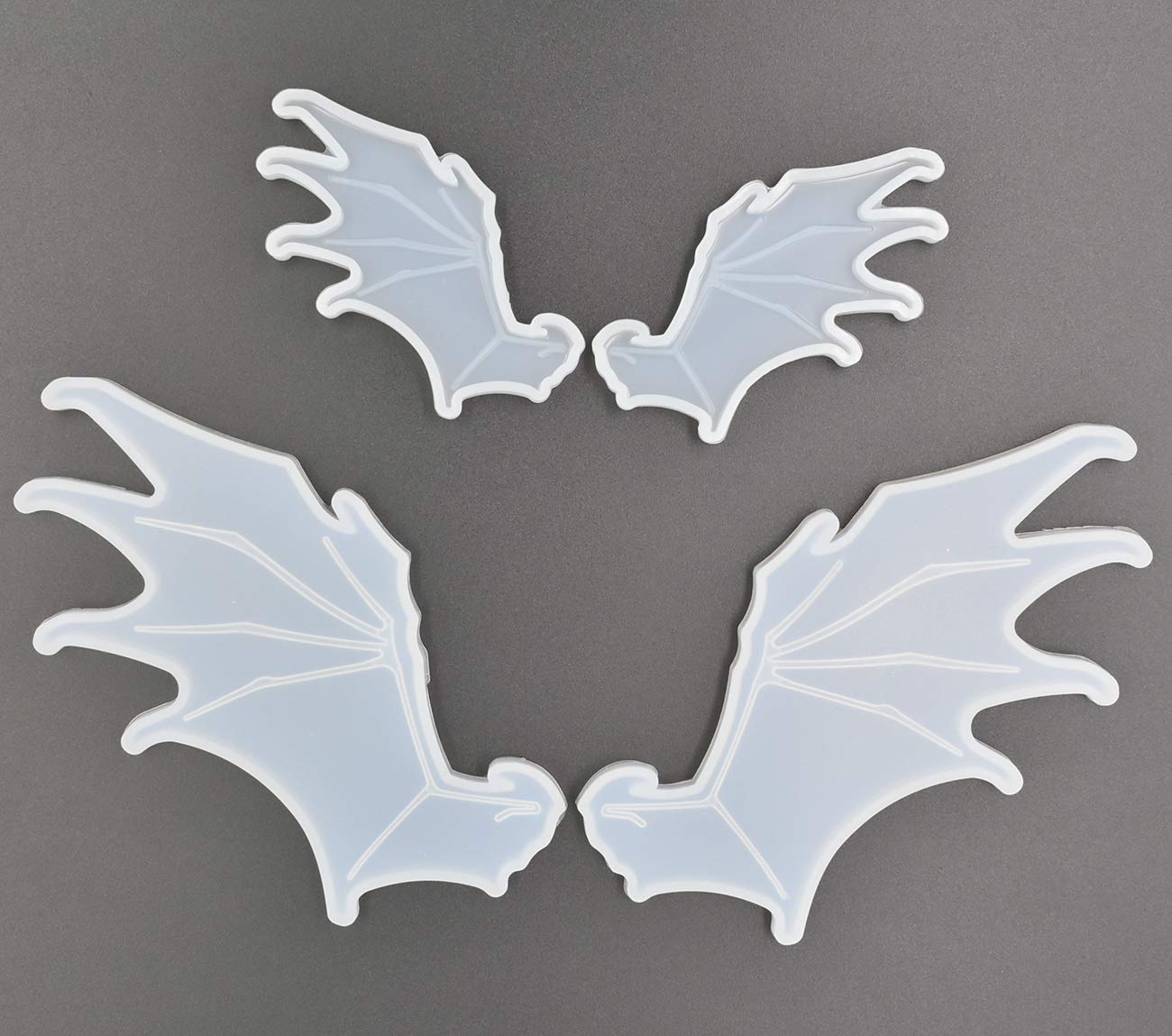 2Pairs Evil Wings Molds Left & Right Bat Wings Epoxy Resin Casting Silicone Mold, 1Pair Large 4.5 x 2.2" & 1Pair Small 2.6 x 1.2"