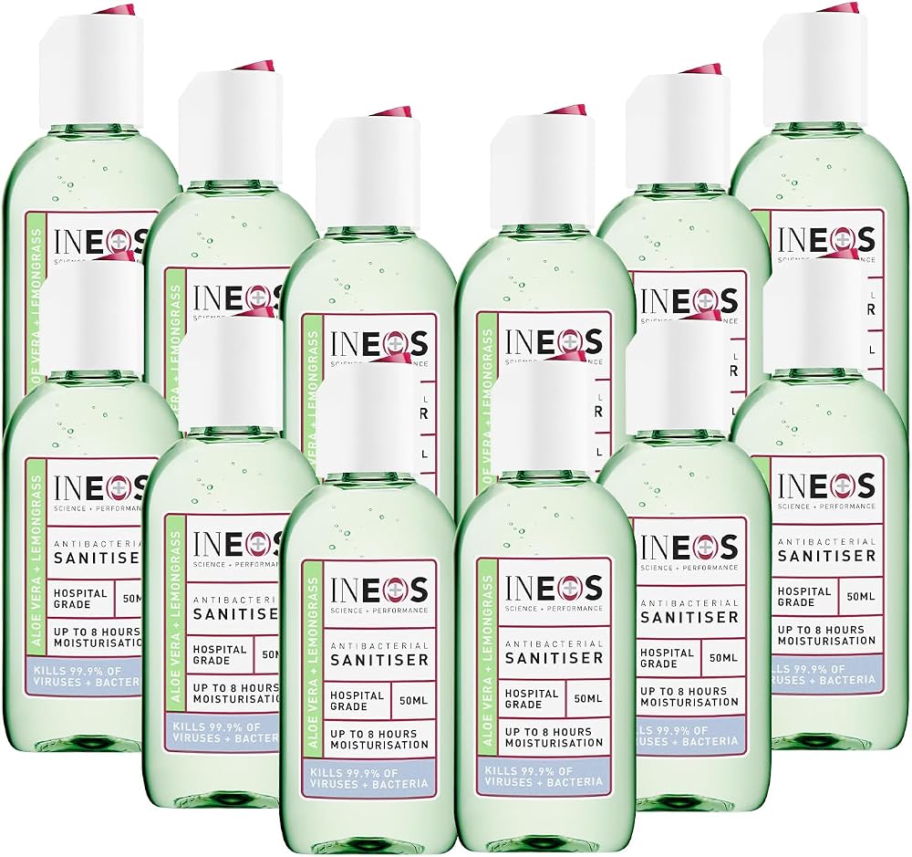 INEOS Sanitiser Pocket Gel 50 ml Aloe Lemongrass Hospital Grade 12 Pack