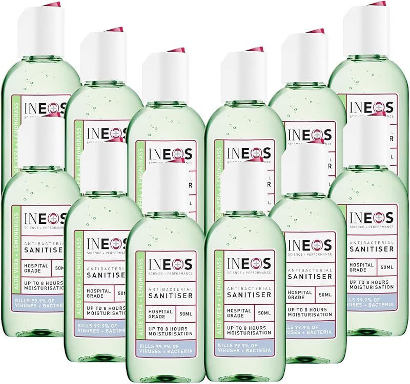 INEOS Sanitiser Pocket Gel 50 ml Aloe Lemongrass Hospital Grade 12 Pack