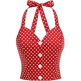 Vintage Tops for Women 1950s Polka Dot 50s Pin up Rockabilly Top Halter V Neck Pinup Retro Tops 50's Vintage Blouses Tank Top