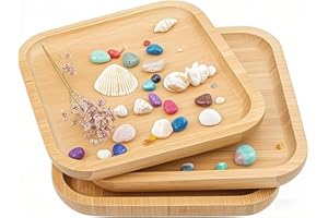 JOIKIT 3 Pack 8 Inch Bamboo Platter, Fine Polished Square Wood Dinner Plates Bamboo Serving Tray for Holding Fruit, Bread, Ch